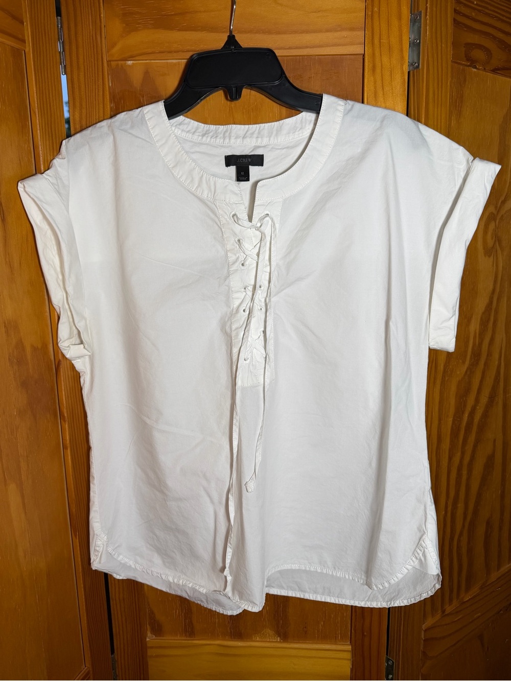 J. Crew White Lace-Up Cotton Short Sleeve Popover Blouse| Sz 12|Nautical